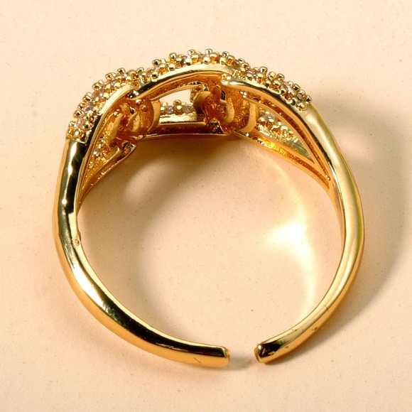 Retro Geometric Cuban Link CZ Open Ring - Picture 6 of 7